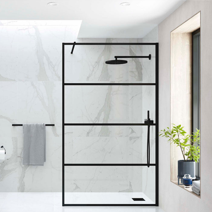 Flair Ayo 8mm Framed Linear Border Wetroom Glass Panel - Matt Black