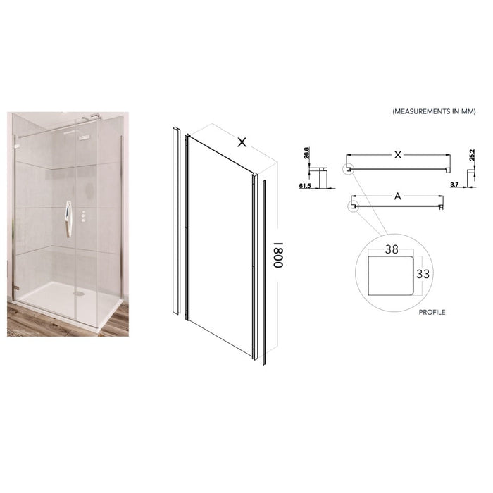 Flair Baby Ili 6mm Bifold Shower Door with Semi Framed Side Panel 1800mm High - Silver