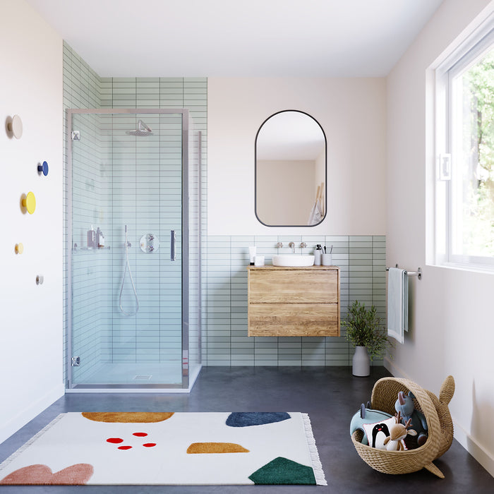 Flair Baby Ili 6mm Hinged Shower Door with Semi Framed Side Panel 1800mm High - Silver