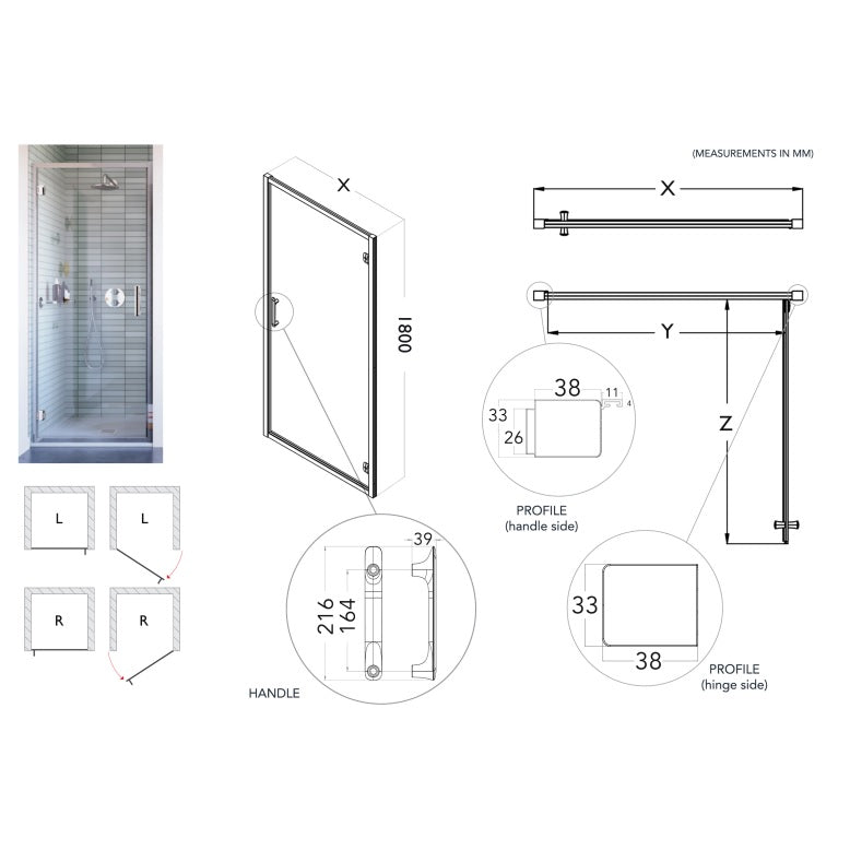 Flair Baby Ili 6mm Hinged Shower Door with Semi Framed Side