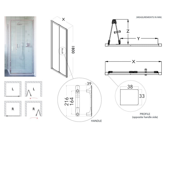 Flair Baby Ili 6mm Recessed Bifold Shower Door 1800mm High - Silver