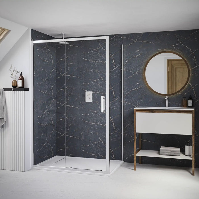 Flair Baby Ili 6mm Sliding Shower Door with Semi Framed Side Panel 1800mm High - Silver