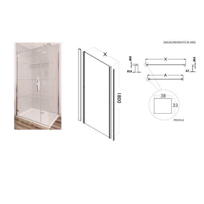 Flair Baby Ili 6mm Sliding Shower Door with Semi Framed Side Panel 1800mm High - Silver