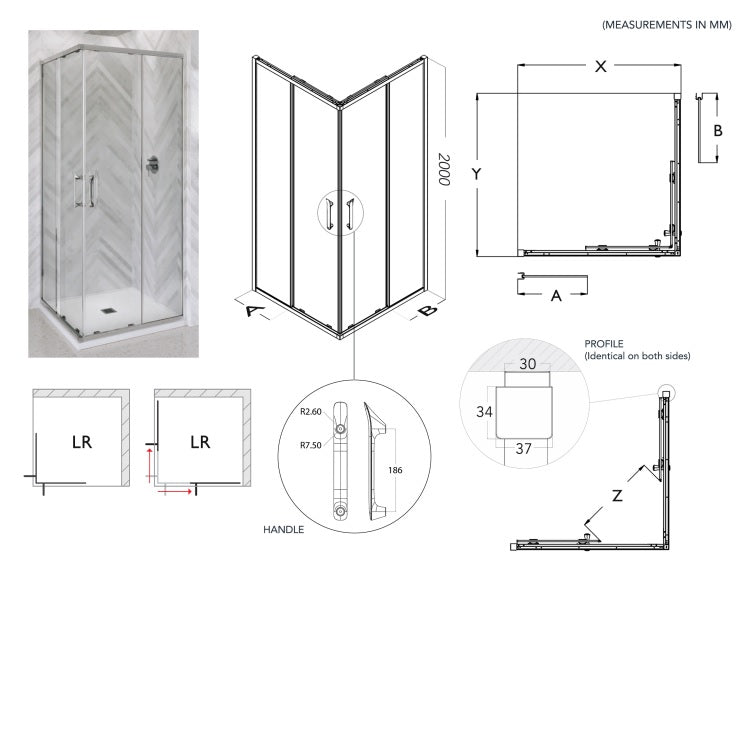 Flair Eto 8mm Corner Entry Shower Door - Silver