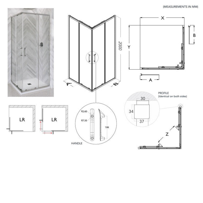 Flair Eto 8mm Corner Entry Shower Door - Silver