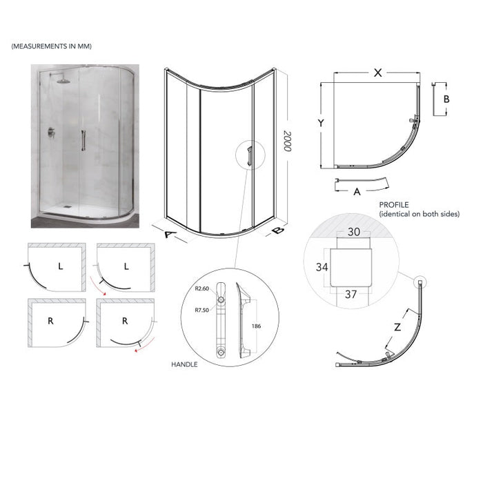 Flair Eto 8mm One Door Sliding Offset Quadrant Shower Door