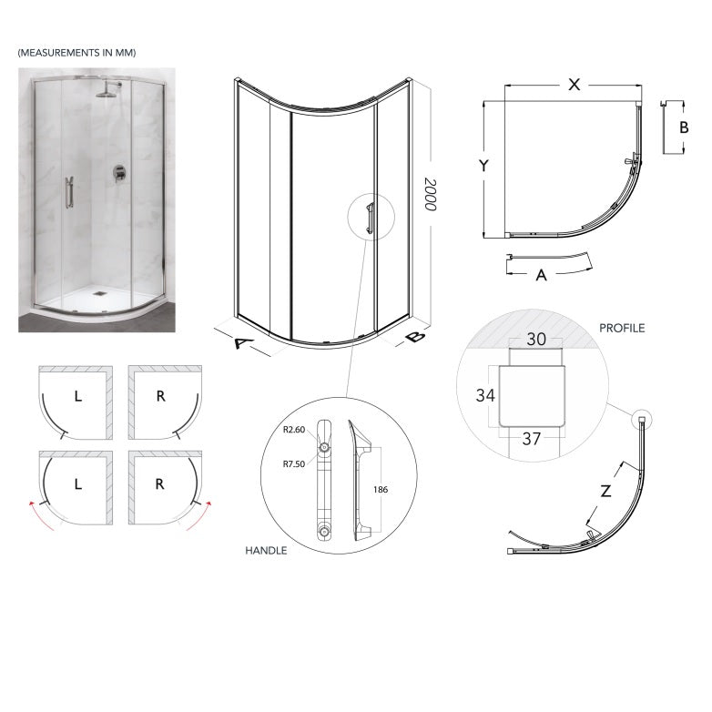 Flair Eto 8mm One Door Sliding Quadrant Shower Door