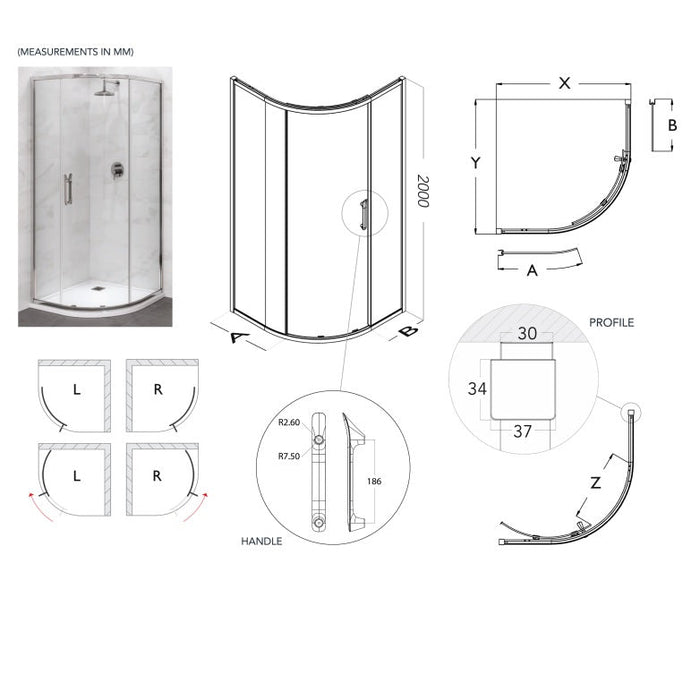 Flair Eto 8mm One Door Sliding Quadrant Shower Door