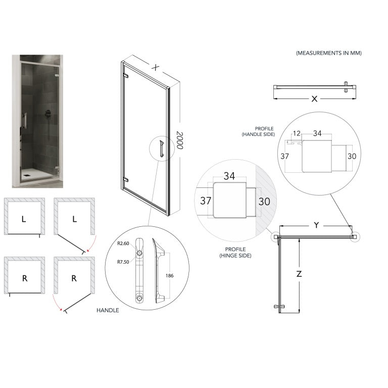 Flair Eto 8mm Hinged Shower Door with Semi Framed Side Panel