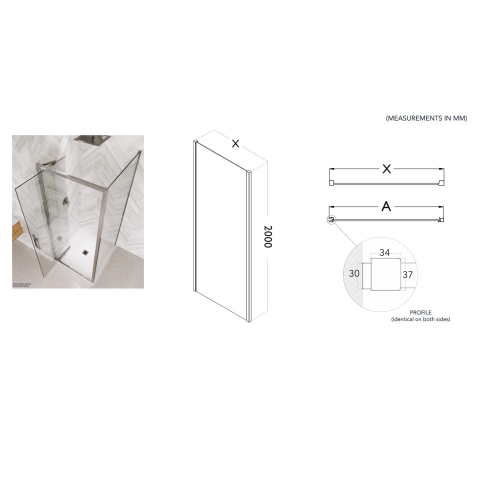 Flair Eto 8mm Hinged Shower Door with Semi Framed Side Panel