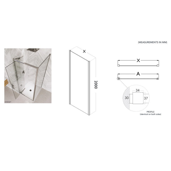 Flair Eto 8mm Hinged Shower Door with Semi Framed Side Panel