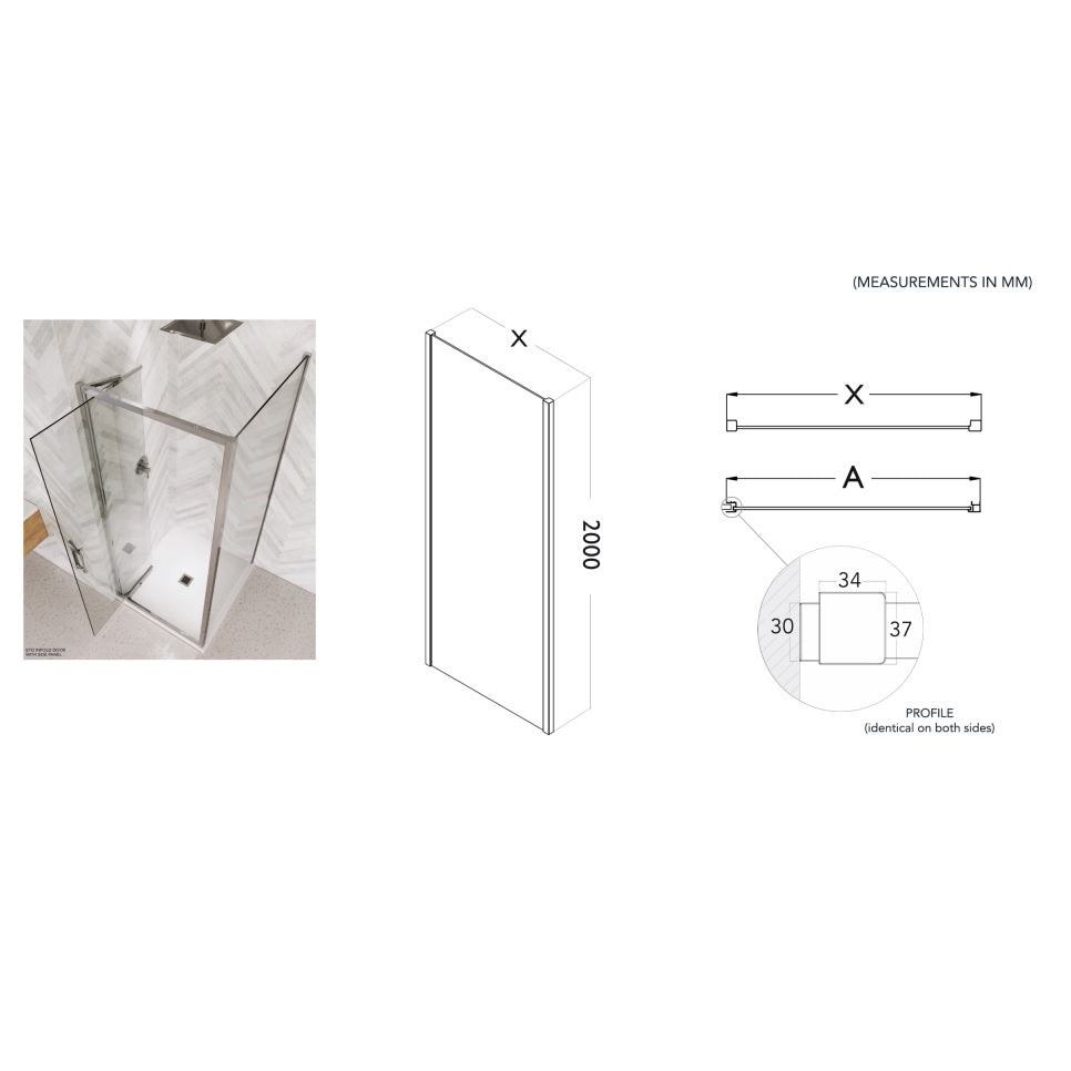 Flair Eto 8mm Infold Shower Door with Semi Framed Side Panel