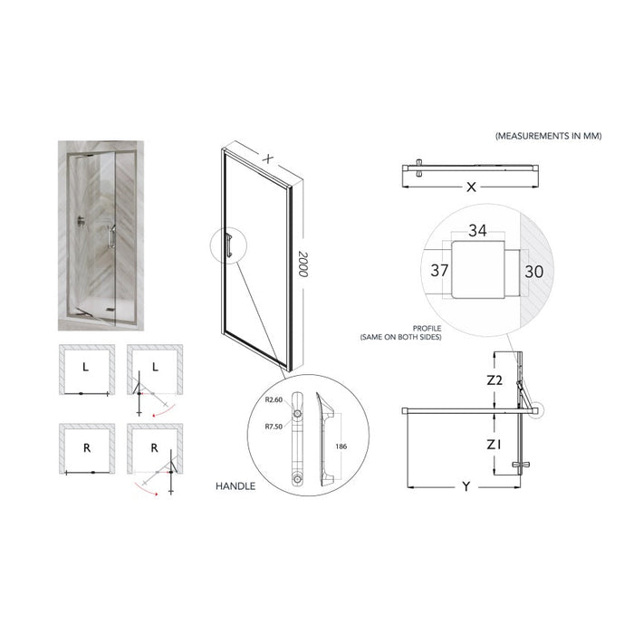 Flair Eto 8mm Infold Shower Door with Semi Framed Side Panel