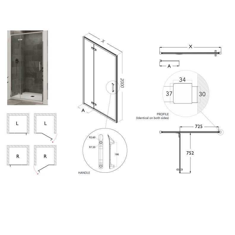 Flair Eto 8mm Recessed Hinged & Inline Shower Door