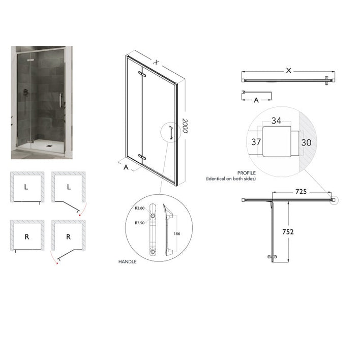 Flair Eto 8mm Recessed Hinged & Inline Shower Door