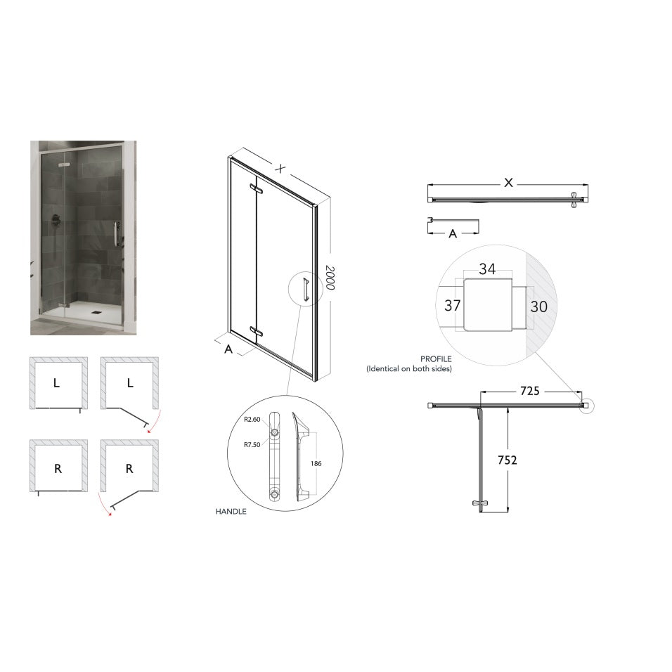 Flair Eto 8mm Recessed Hinged & Inline Shower Door