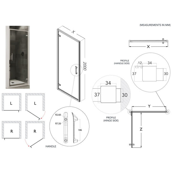 Flair Eto 8mm Recessed Hinged Shower Door