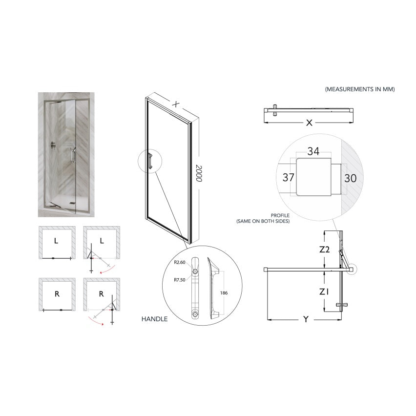 Flair Eto 8mm Recessed Infold Shower Door with Two Inline