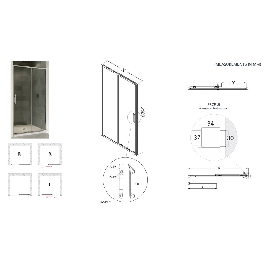 Flair Eto 8mm Sliding Shower Door with Frameless Side Panel