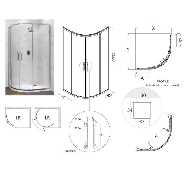 Flair Eto 8mm Two Door Sliding Offset Quadrant Shower Door