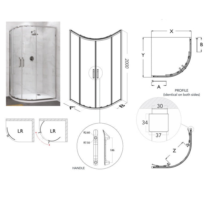 Flair Eto 8mm Two Door Sliding Offset Quadrant Shower Door - Silver