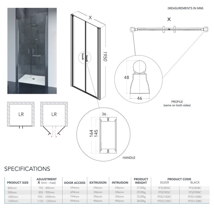 Flair Frameless 6mm Saloon Shower Door with Semi Framed Side Panel