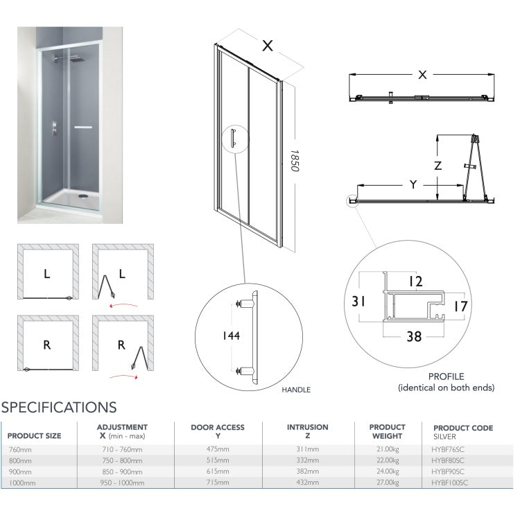Flair Hydro Express 6mm Bifold Shower Door with Semi Framed