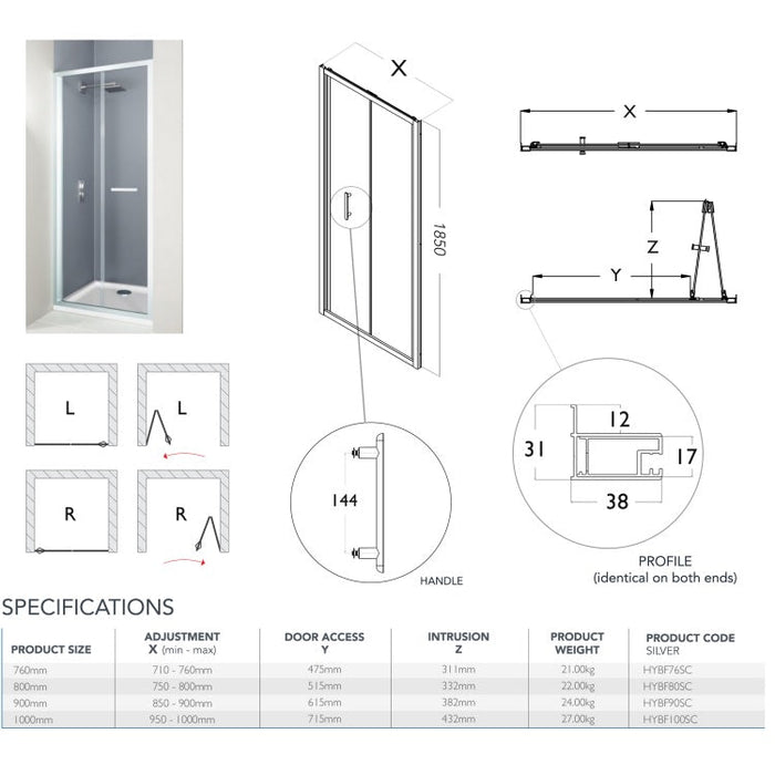 Flair Hydro Express 6mm Bifold Shower Door with Semi Framed Side Panel - Chrome