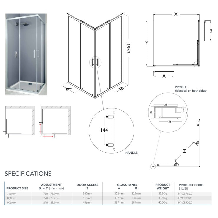 Flair Hydro Express 6mm Corner Entry Shower Door - Chrome