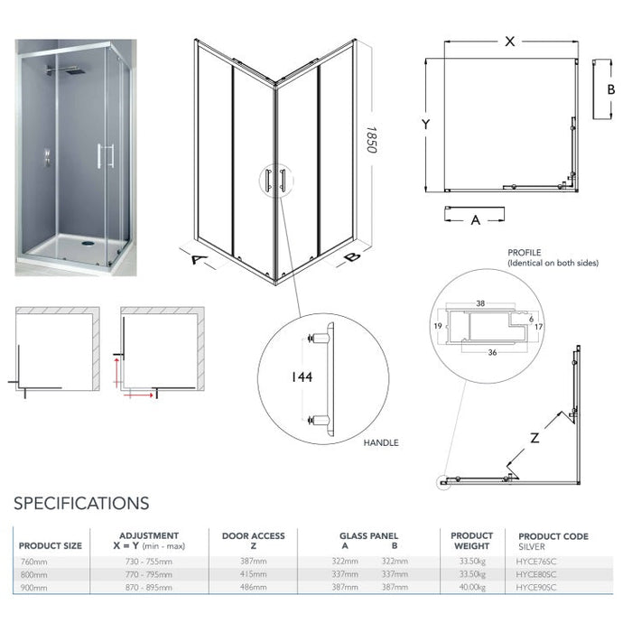 Flair Hydro Express 6mm Corner Entry Shower Door - Chrome