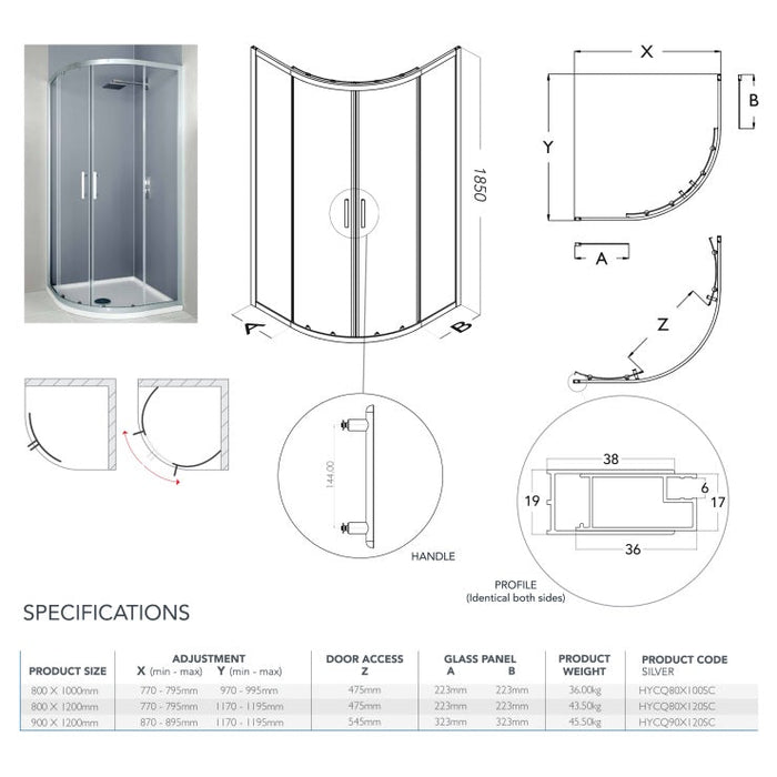 Flair Hydro Express 6mm Offset Quadrant Shower Door - Chrome