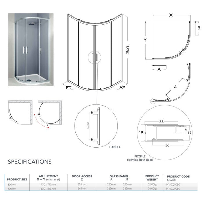 Flair Hydro Express 6mm Two Door Quadrant Shower Door - Chrome