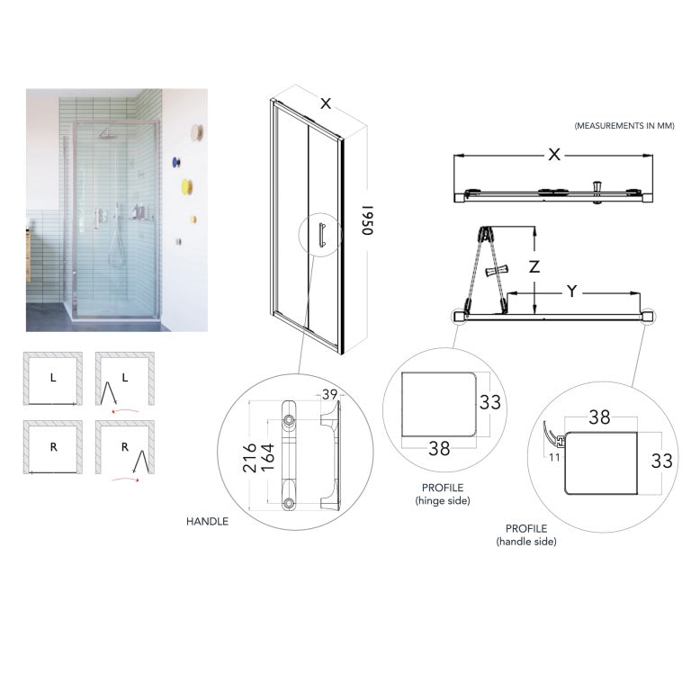 Flair Ili 6mm Bifold Shower Door with Semi Framed Side Panel