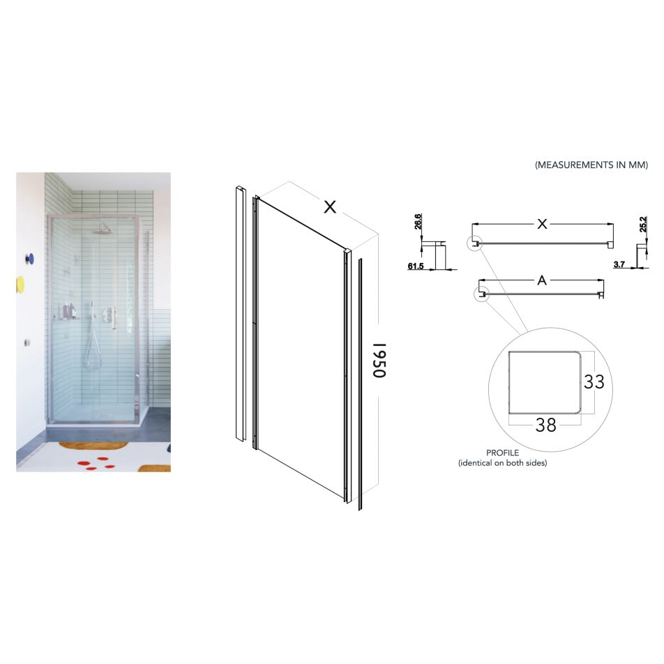 Flair Ili 6mm Bifold Shower Door with Semi Framed Side Panel