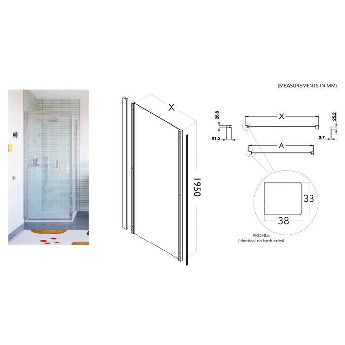 Flair Ili 6mm Bifold Shower Door with Semi Framed Side Panel