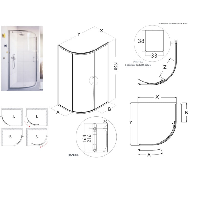 Flair Ili 6mm One Door Sliding Offset Quadrant Shower Door