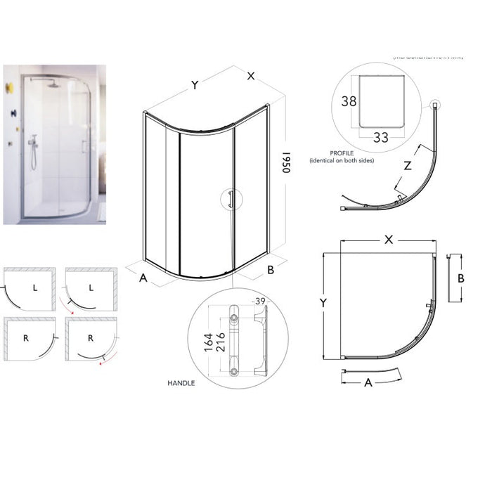 Flair Ili 6mm One Door Sliding Offset Quadrant Shower Door