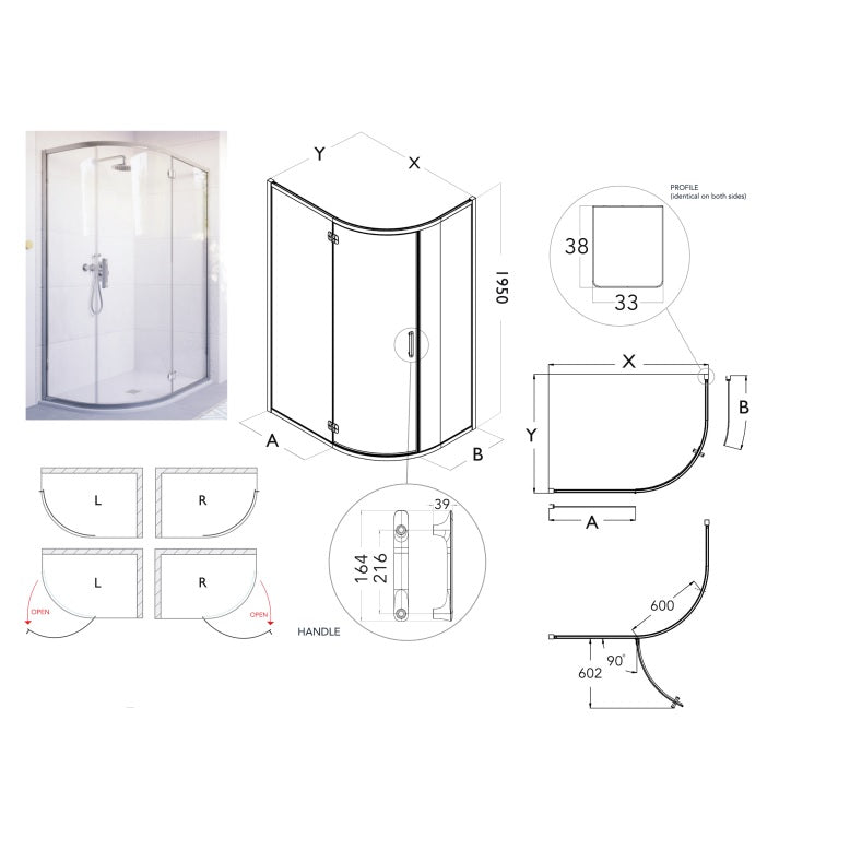 Flair Ili 6mm Hinged Offset Quadrant Shower Door