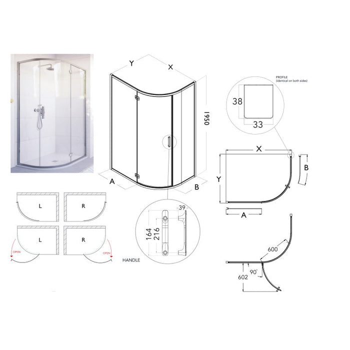 Flair Ili 6mm Hinged Offset Quadrant Shower Door