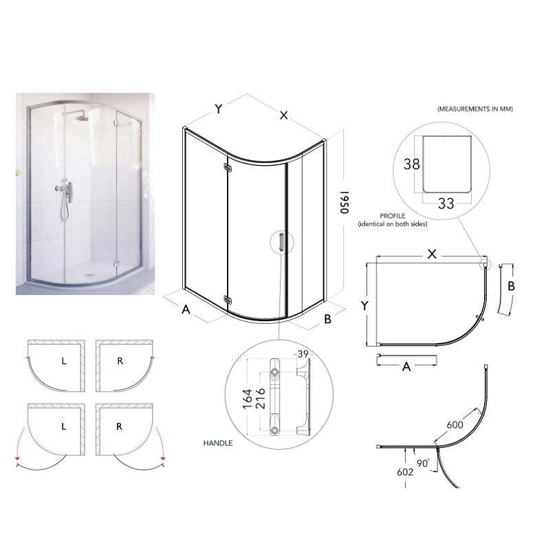 Flair Ili 6mm Hinged Quadrant Shower Door - 900mm
