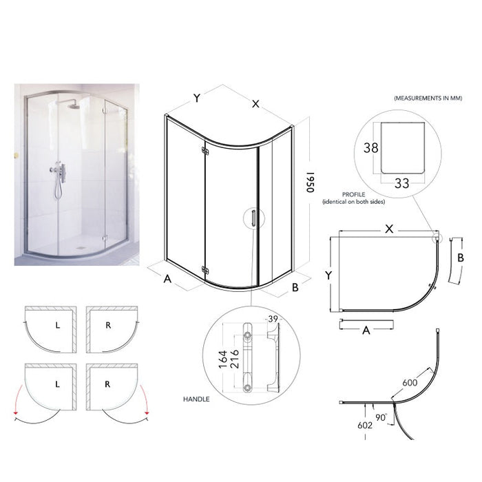 Flair Ili 6mm Hinged Quadrant Shower Door - 900mm