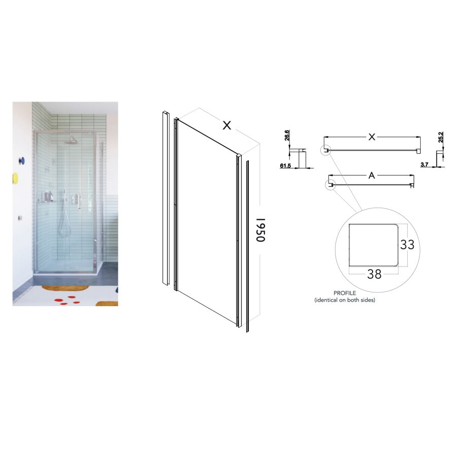 Flair Ili 6mm Hinged Shower Door with Semi Framed Side Panel