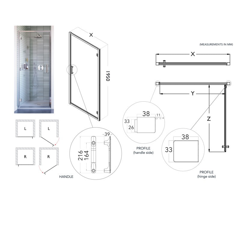 Flair Ili 6mm Recessed Hinged Shower Door