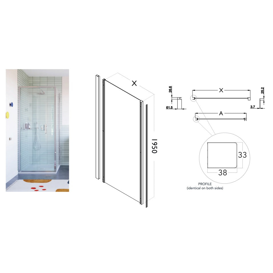 Flair Ili 6mm Sliding Shower Door with Semi Framed Side