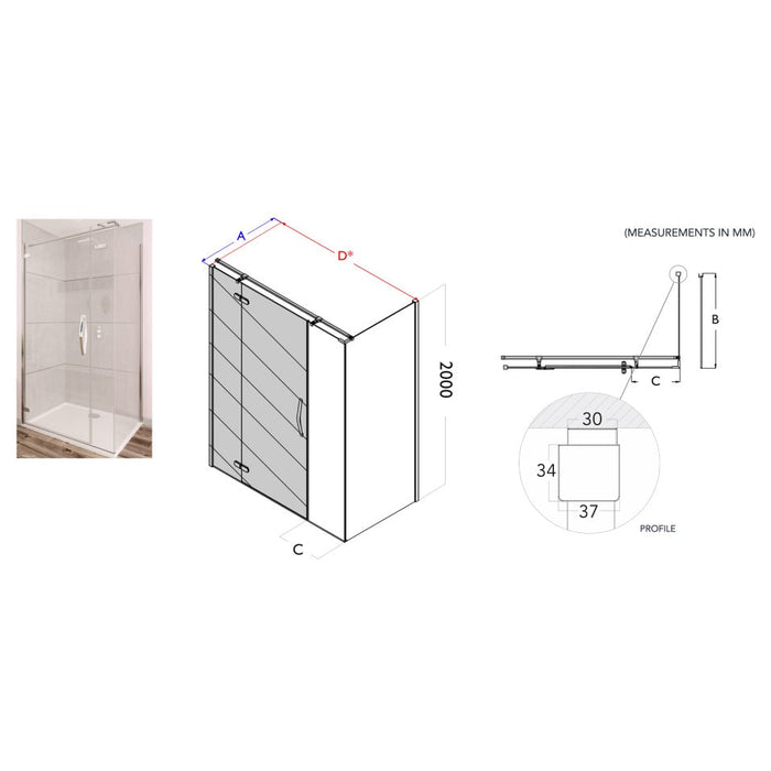 Flair Oro 8mm Bifold Shower Door with Ultra Frameless Corner Side Panel - Black