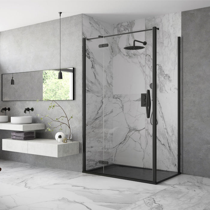 Flair Oro 8mm Hinged & Inline Shower Door with Side Panel - Matt Black