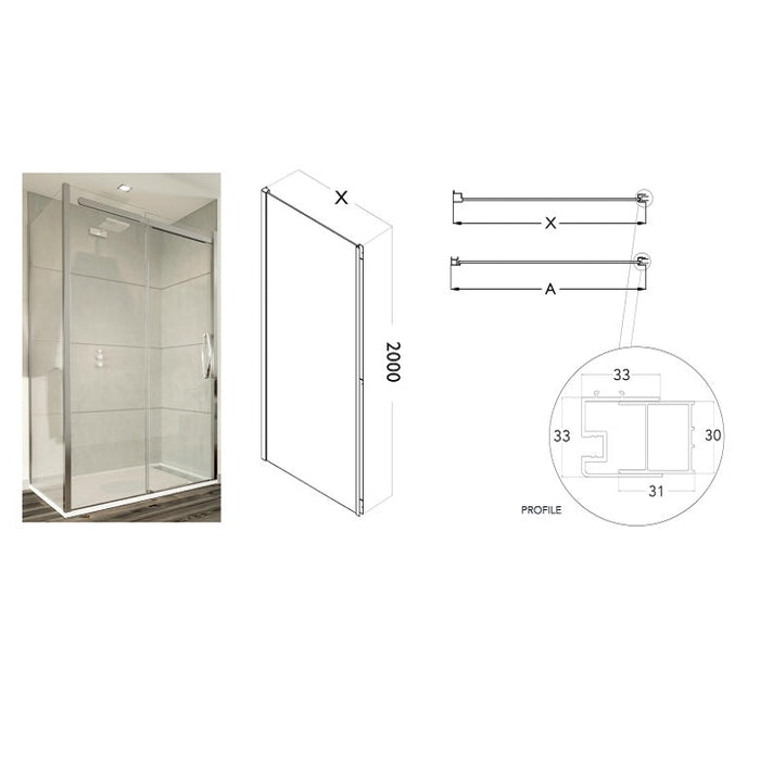 Flair Oro 8mm Hinged & Inline Shower Door with Side Panel - Silver