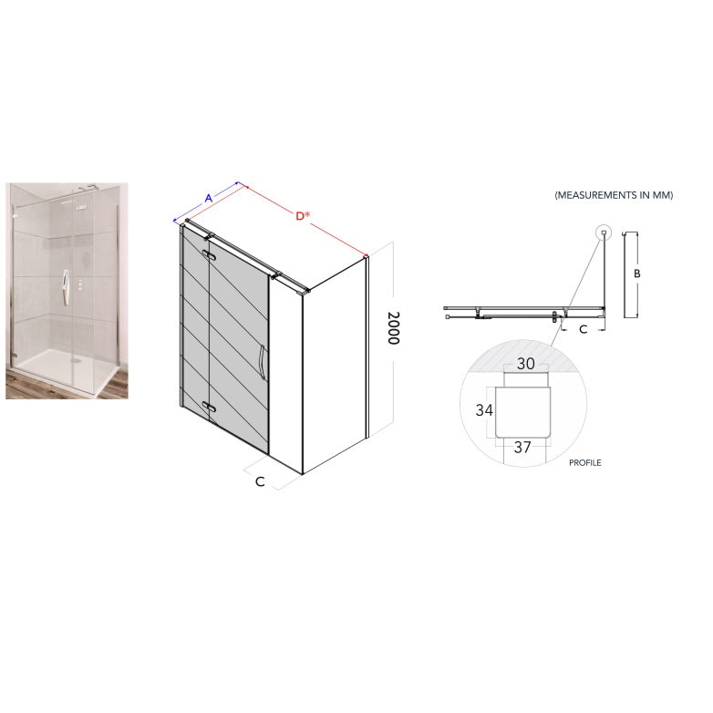 Flair Oro 8mm Hinged & Inline Shower Door with Ultra