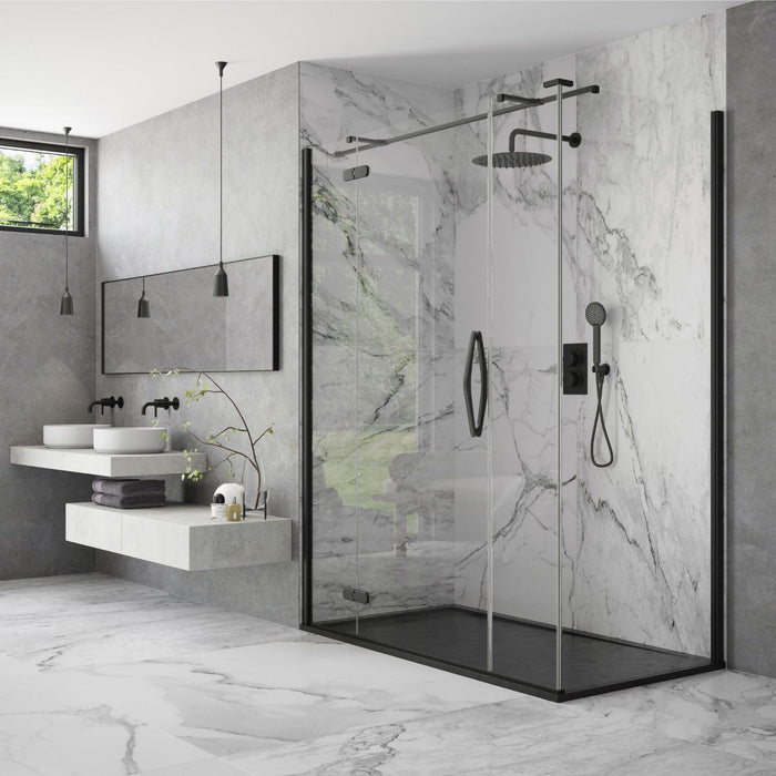 Flair Oro 8mm Hinged & Inline Shower Door with Ultra Frameless Corner Side Panel - Matt Black