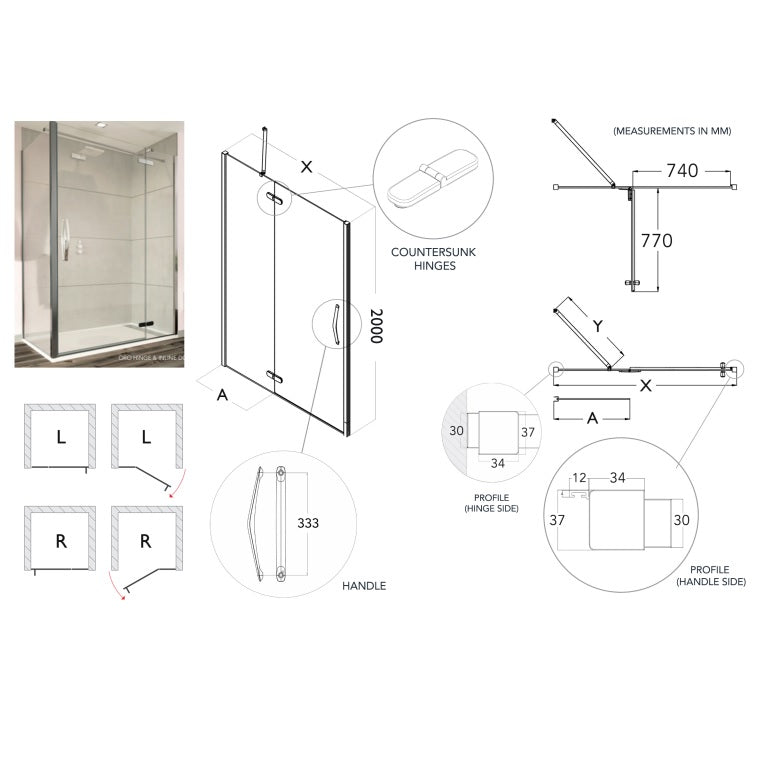 Flair Oro 8mm Hinged & Inline Shower Door with Ultra